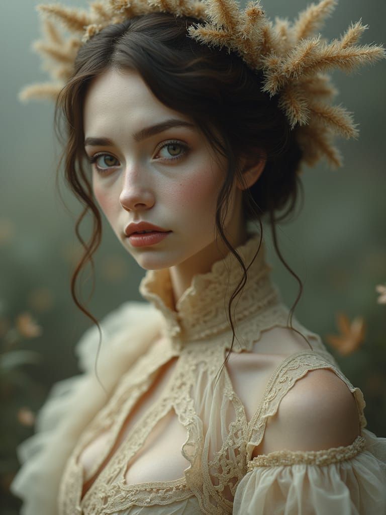Ethereal 1800s Woman in Dreamlike Setting