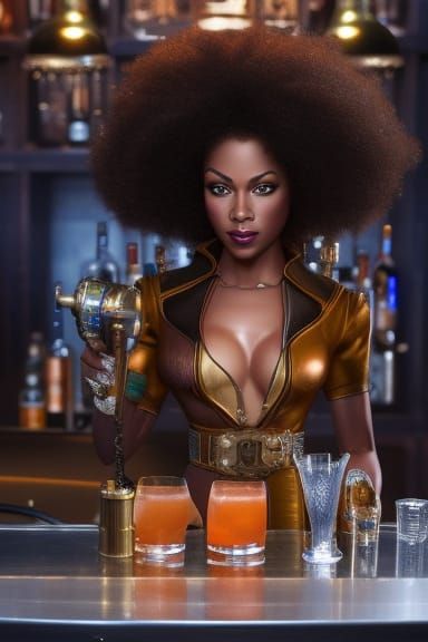 Steampunk African American Bartender Concept Art
