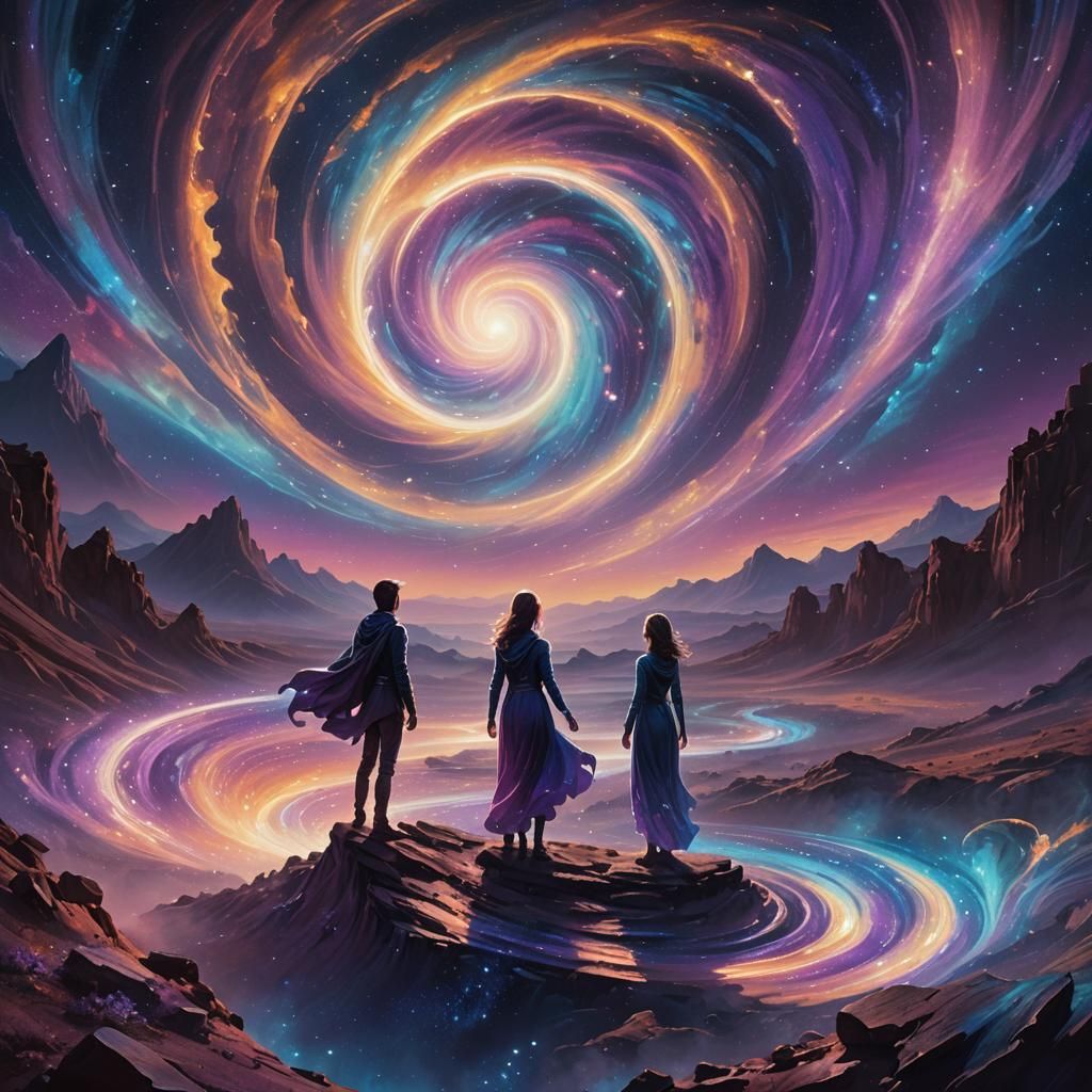 Cosmic Fantasy Art: Figures at Vortex Edge