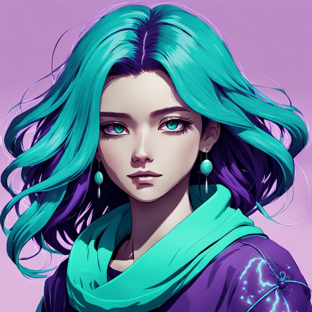 Purple and Turquoise Retro Fashion Anime Manga Design
