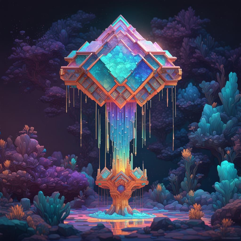 Iridescent Bismuth Creatures in a Dreamscape