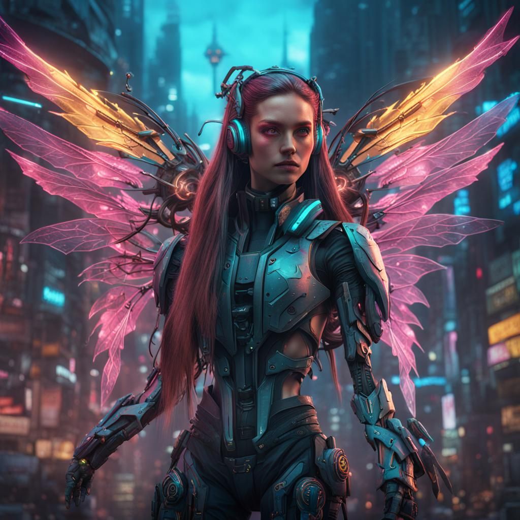 Cyberpunk Fairy with Robotic Wings