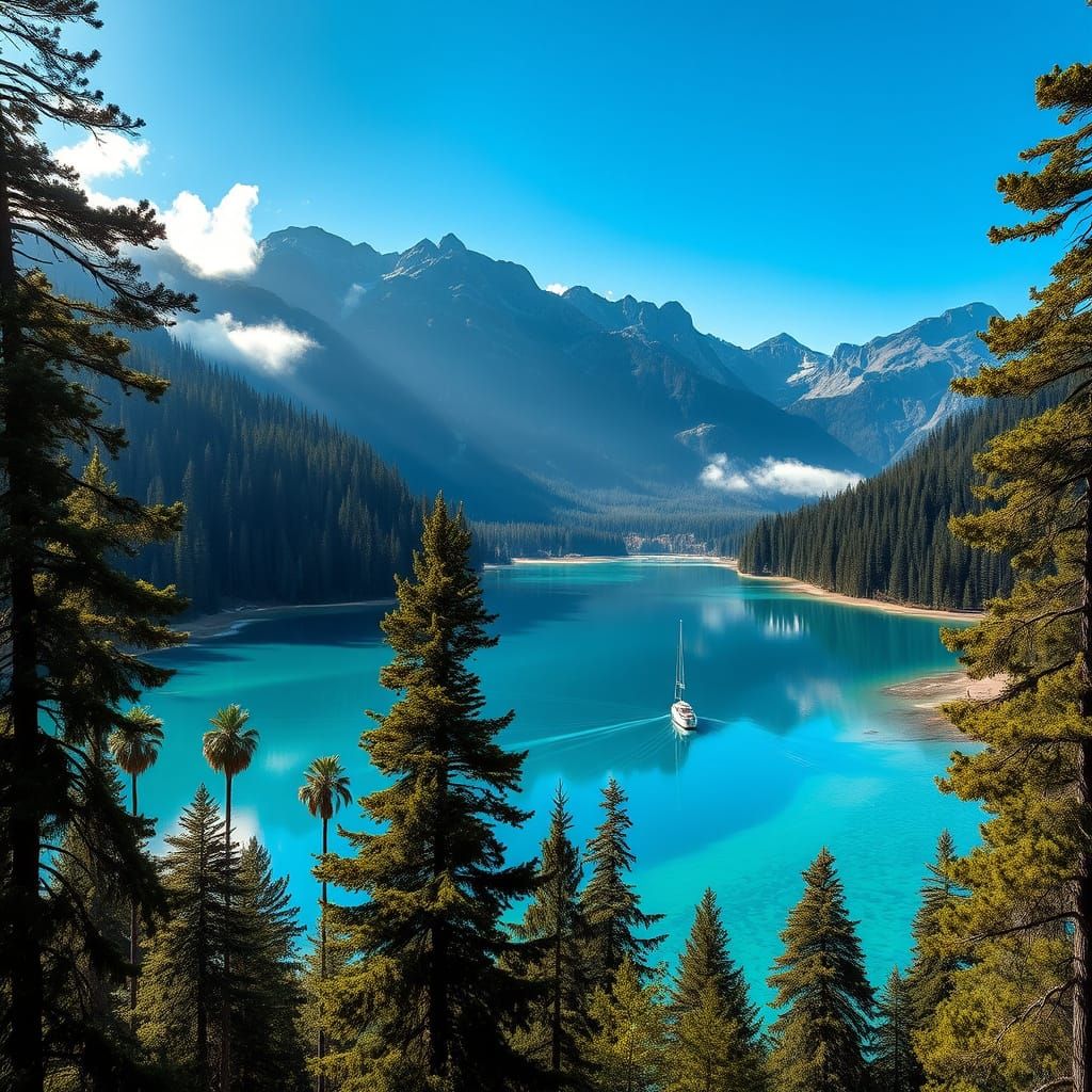 Turquoise Lake near Bariloche: Hyperrealistic Cinematic View