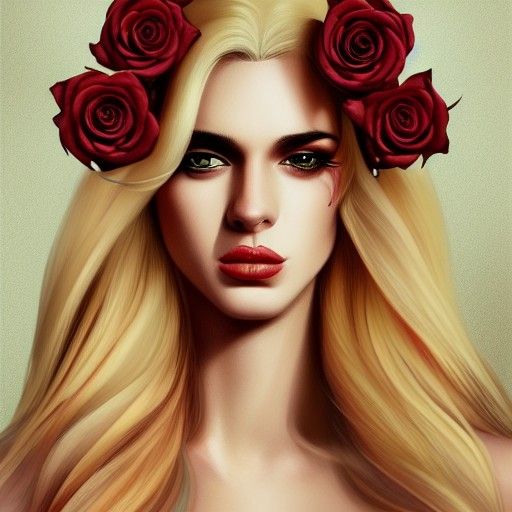 Decadent Androgynous Portrait with Roses, Digital Art