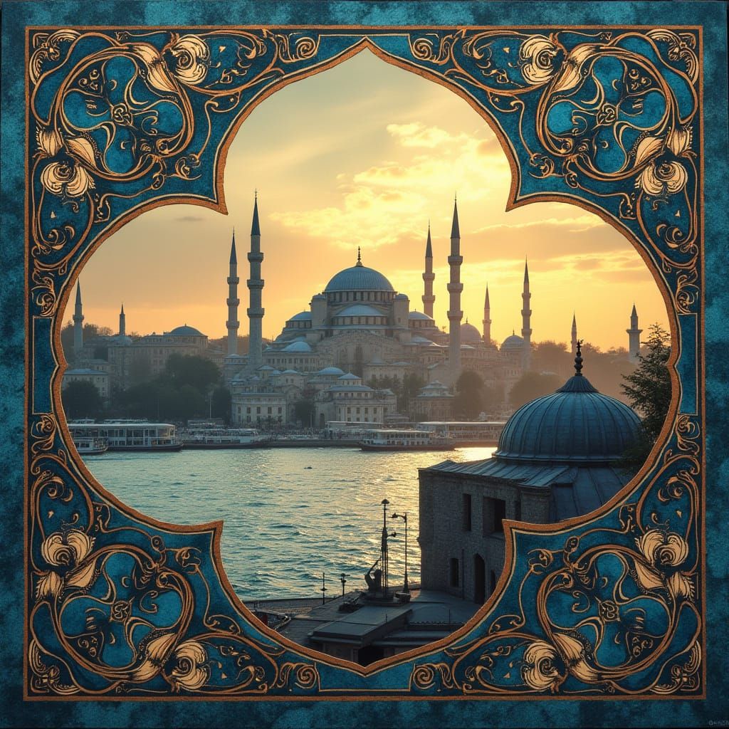 Hagia Sophia's Byzantine Silhouette in Abstract Turkish Sple...