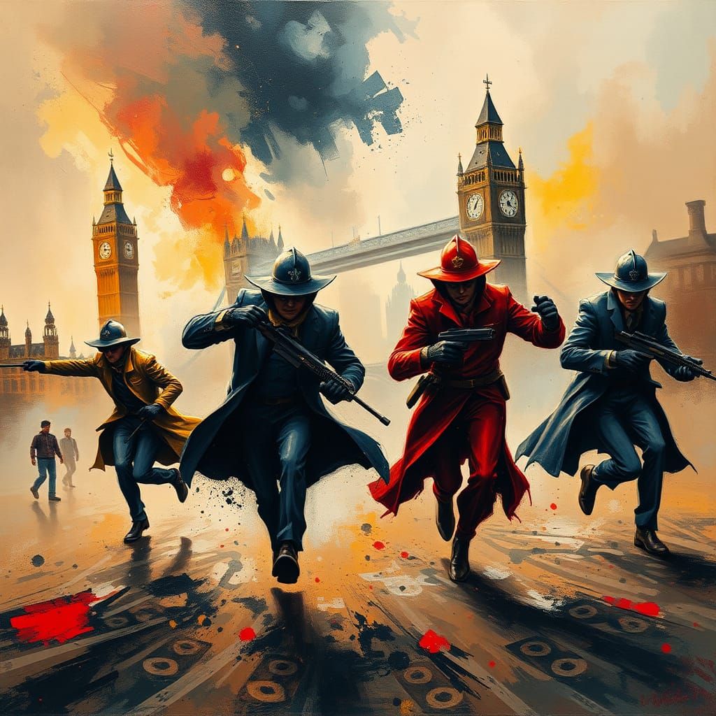 Vigilantes in London: Dynamic Impasto Art Deco