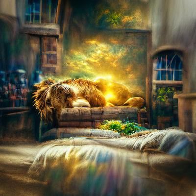 Lion in Sunlight: Detailed 3D Painting