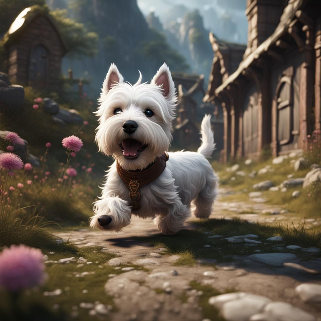 Westie Dog Rolling Around: Fantasy Concept Art