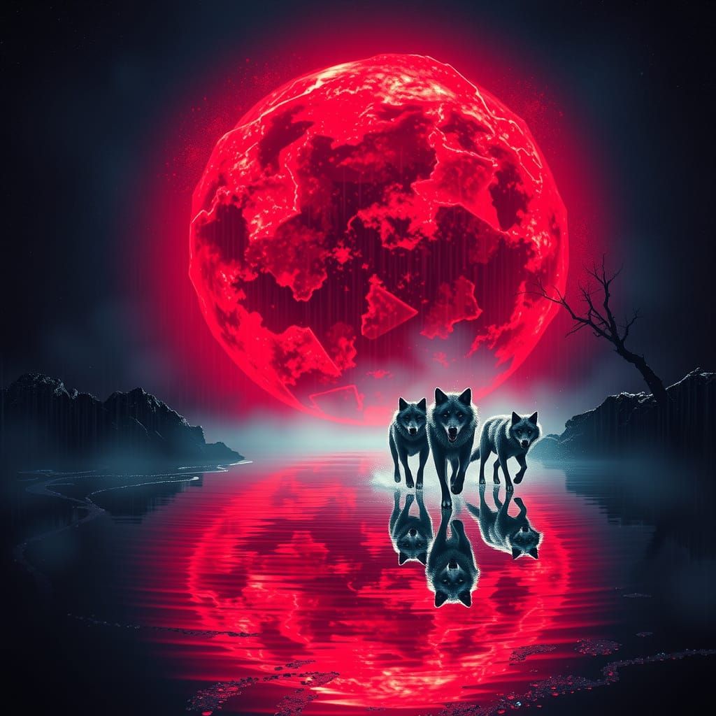 Dark Portal with Wolves in Goth Cinema Style