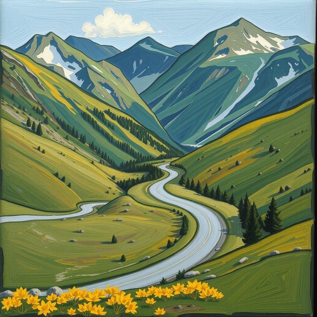 Winding Mountain Road in Sam Francis Style