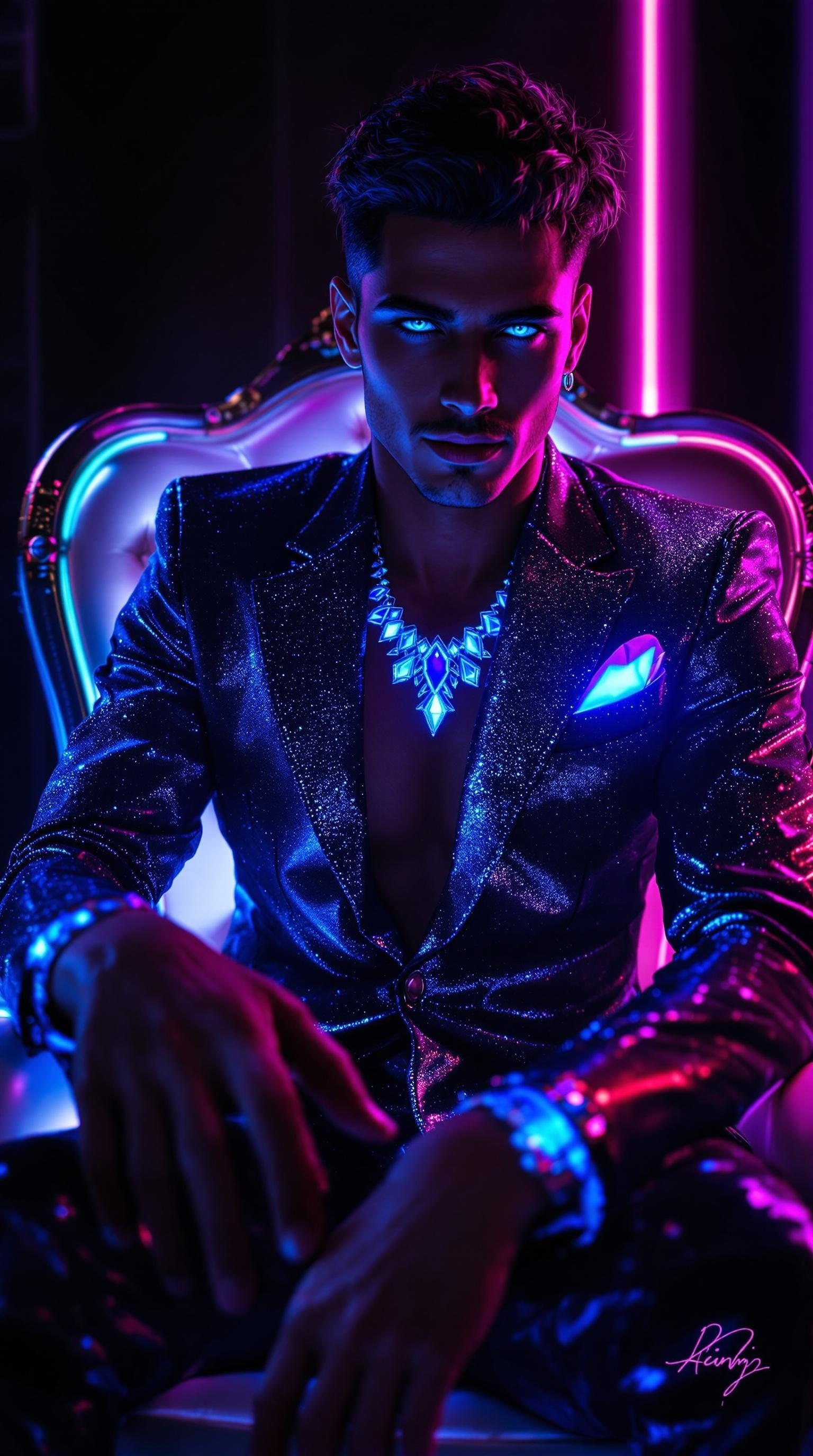 Modern Masterpiece: Neon-Lit Gentleman in Dolce Gabbana