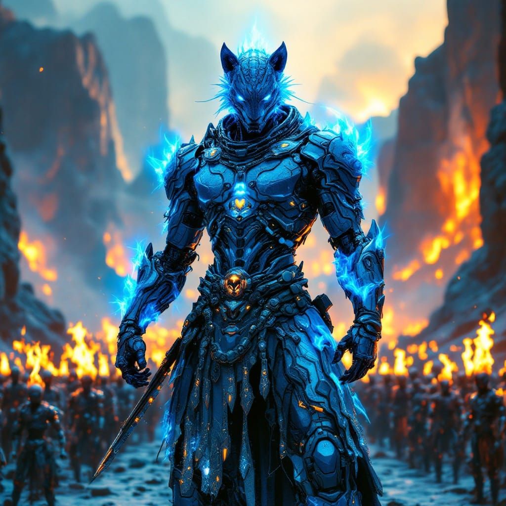 Cyborg Samurai in Futuristic Alien Landscape