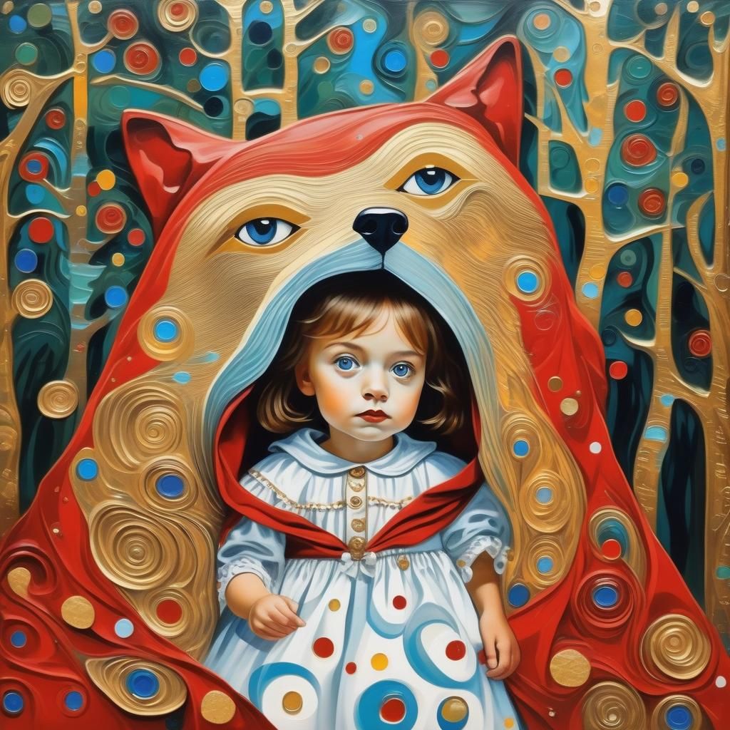 Little Red Riding Hood as Klimt-Inspired Surrealism