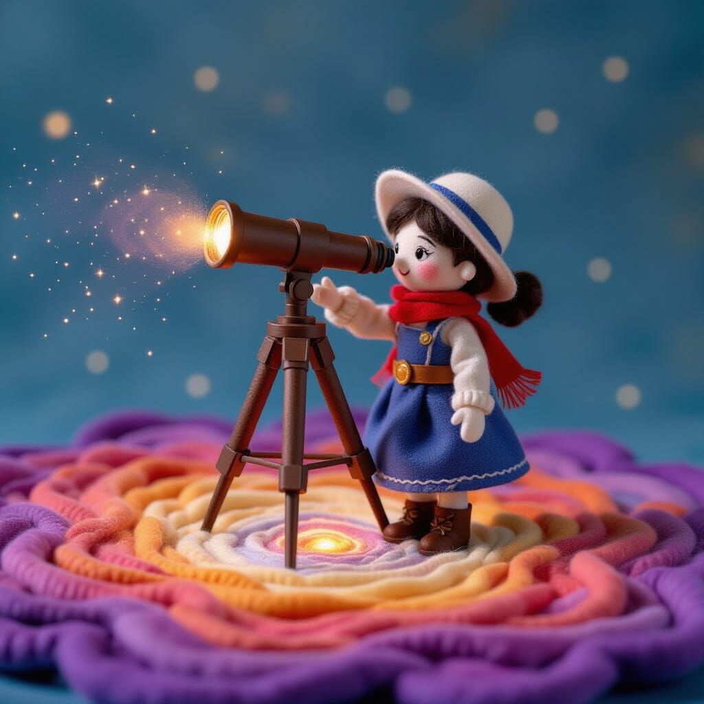 Felt Astronomer on Nebula, Miyazaki-inspired Stop-Motion