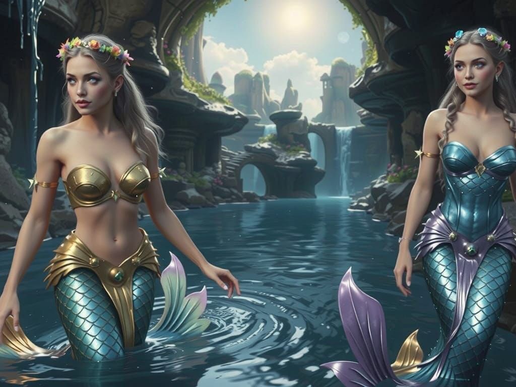 Mermaids in an Enchanted Grotto: Hyperrealistic Fantasy Art