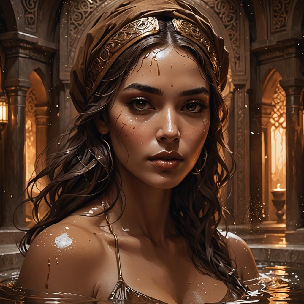 Sensual Hammam Scene in Monochromatic Brown Tones