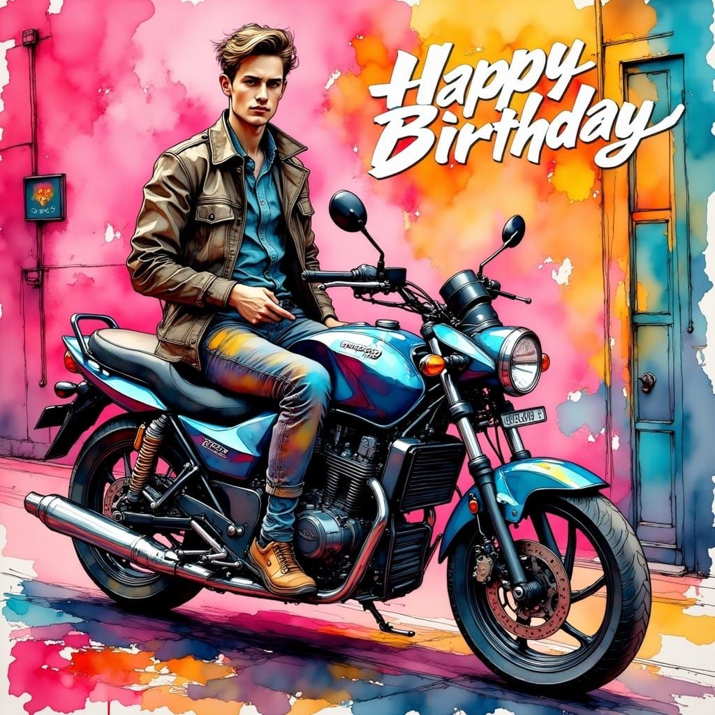 Vibrant Modern Motorcycle Birthday Scene