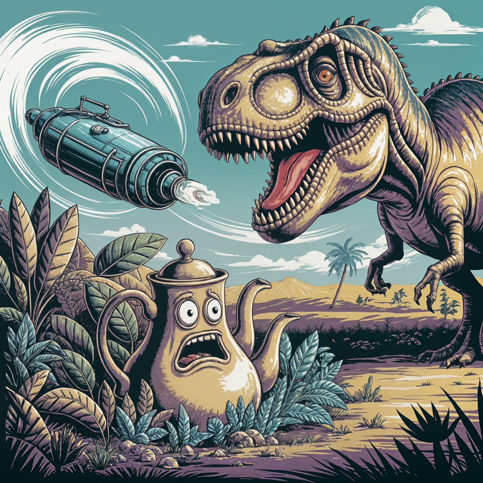 Terrified Teapot Hides from T-Rex in Prehistoric Time Machin...