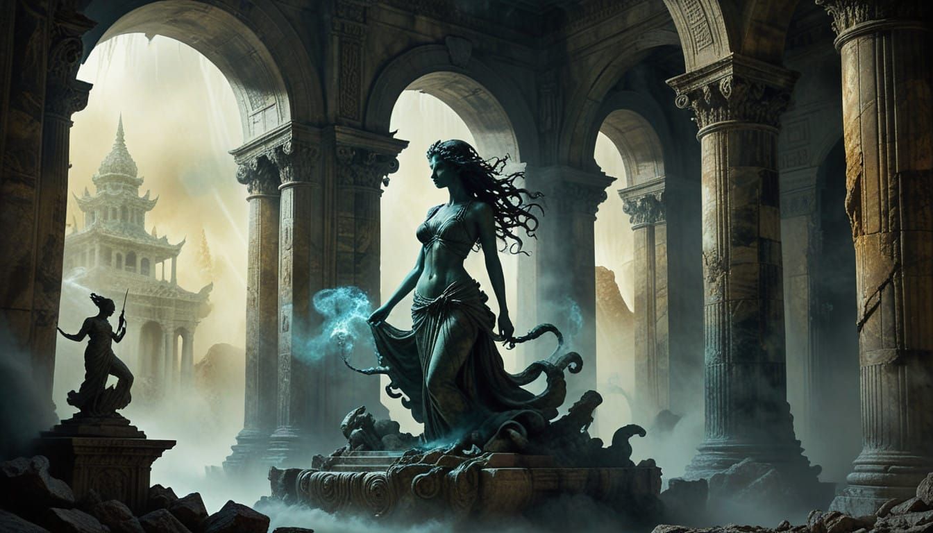 Surreal Statue in Marble Temple