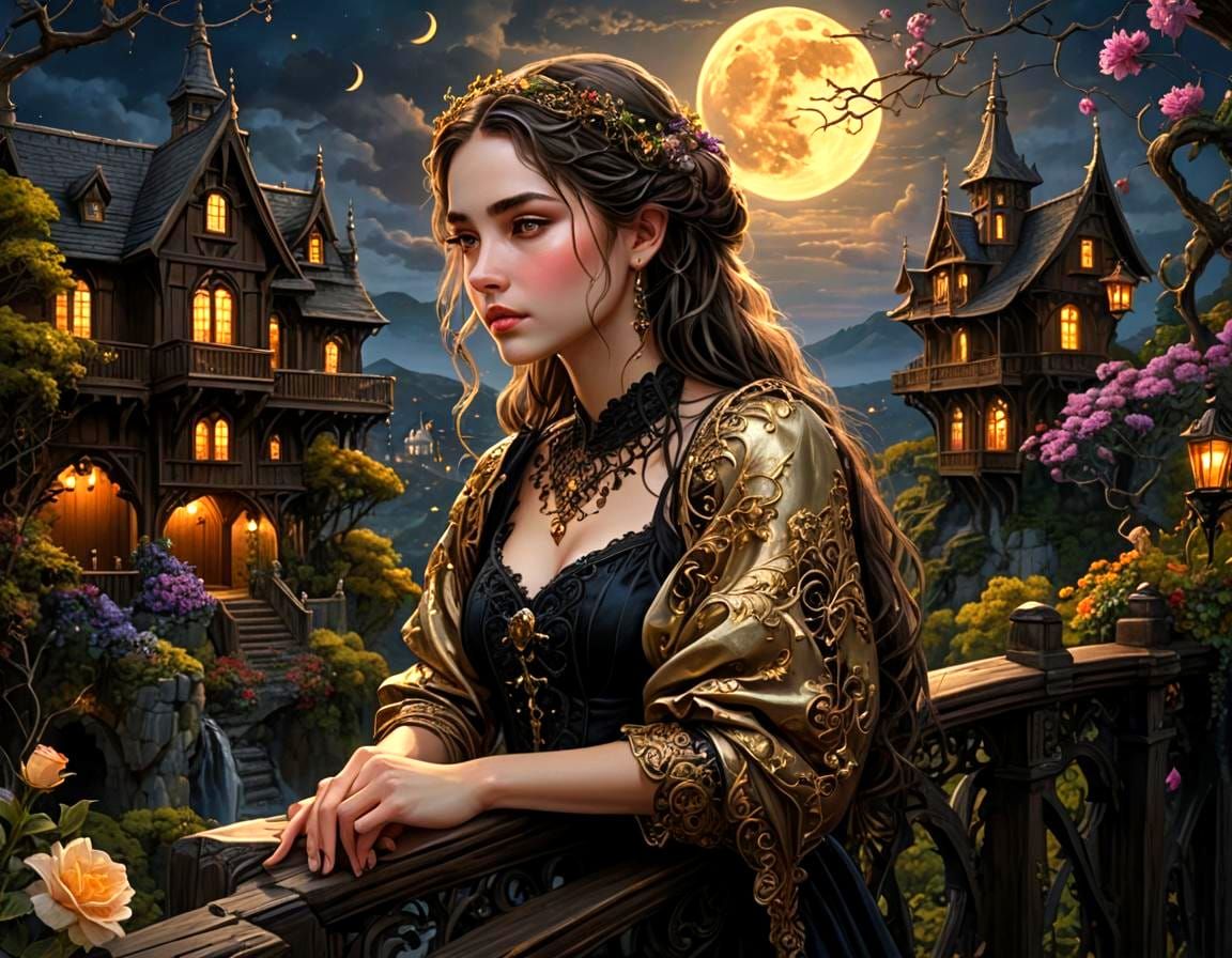 Romantic Gothic House Illustration for Fantasy Novel Cover