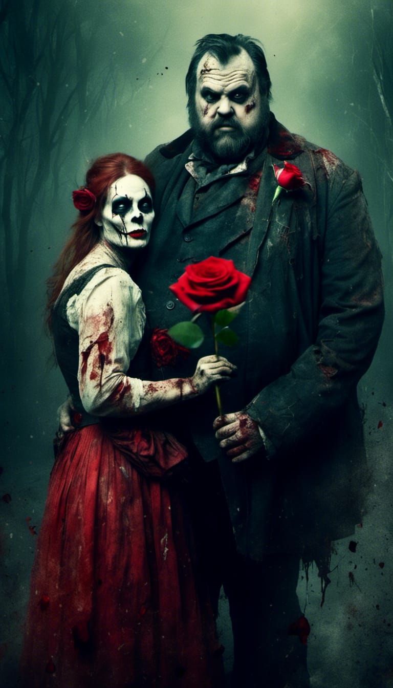 Macabre Image of Lovers with Rose