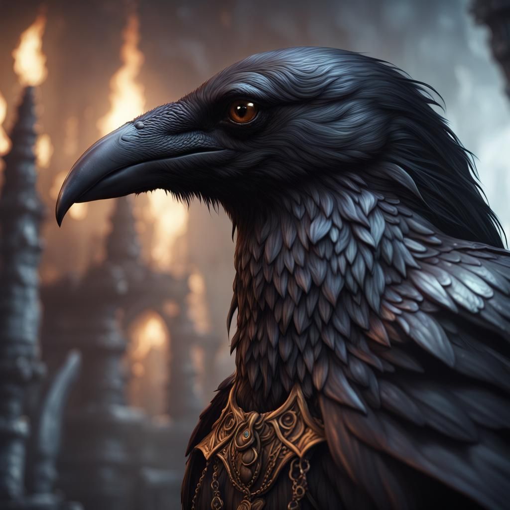 Mysterious Crow Witch Familiar in Detailed Matte Painting