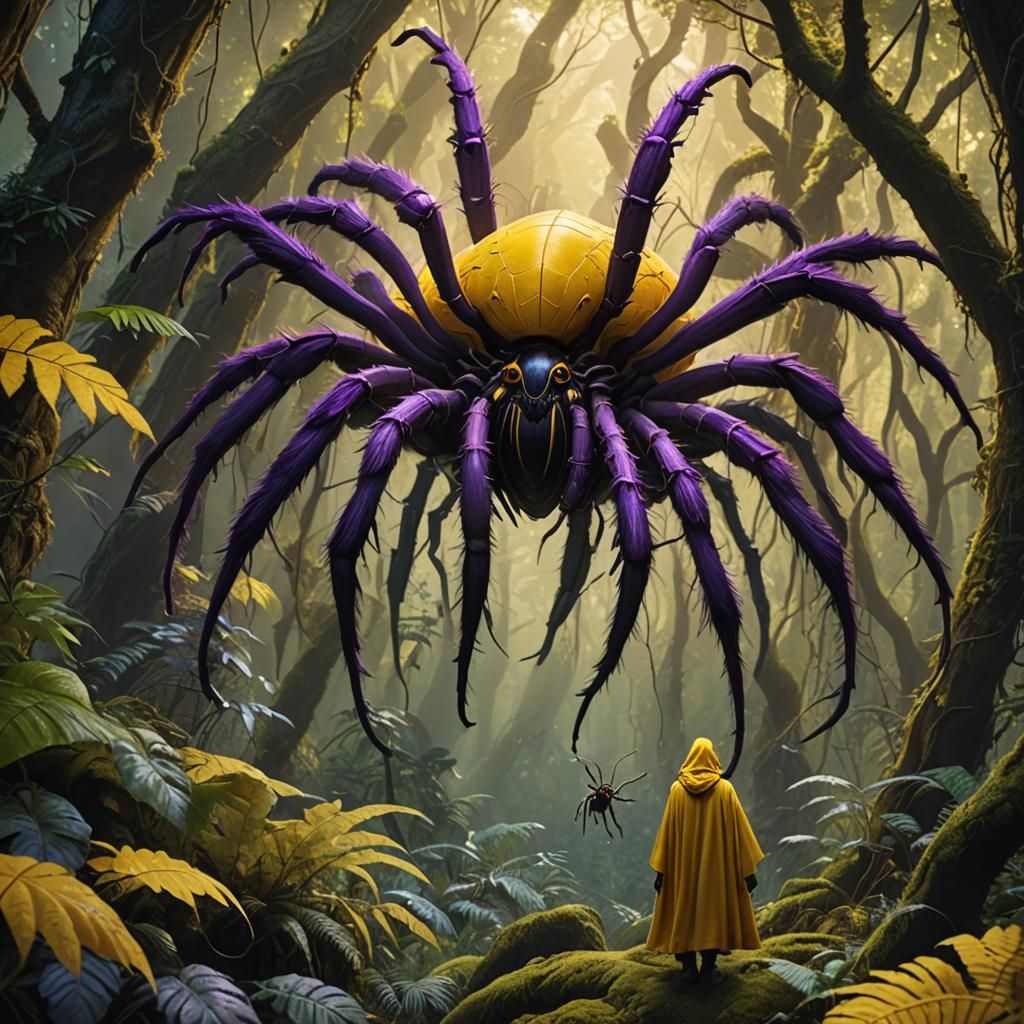 Giant Spider in Surreal Forest, Digital Art