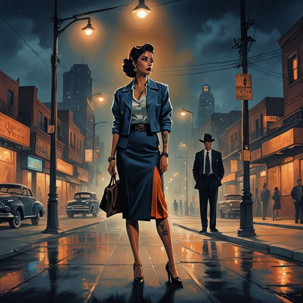 Film Noir: Zoot Suiter and Woman in Cityscape