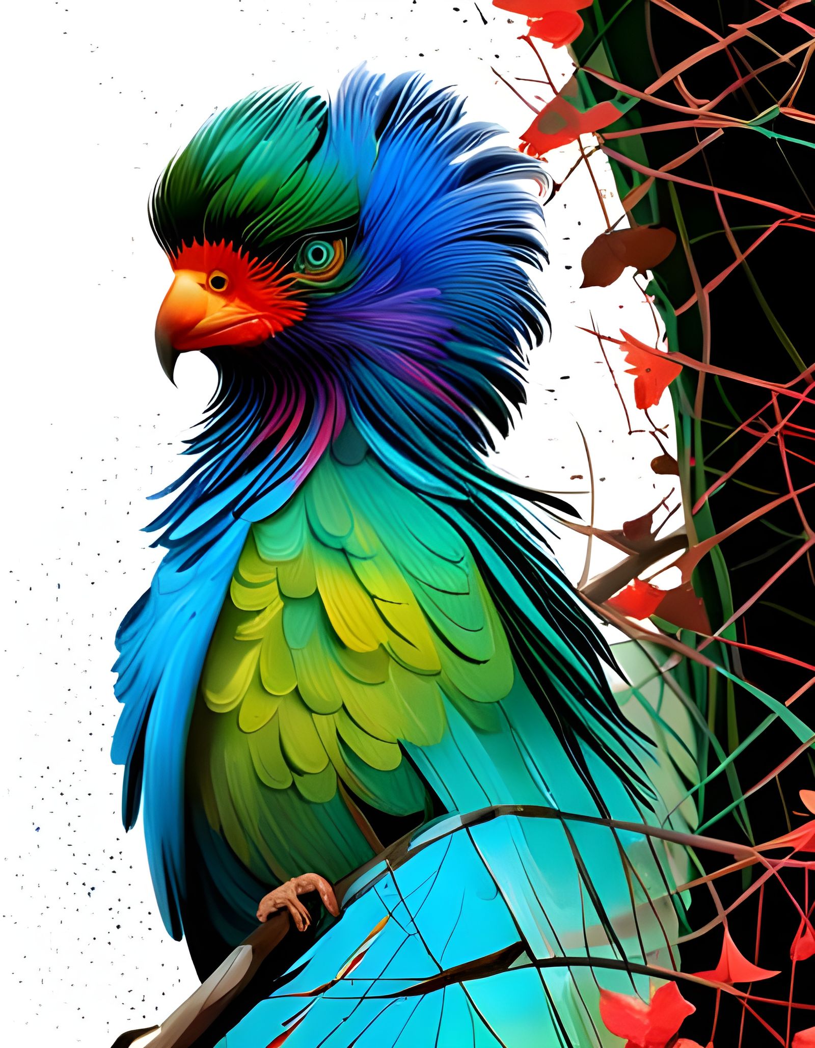 Iridescent Quetzal Portrait in Tropical Landscape