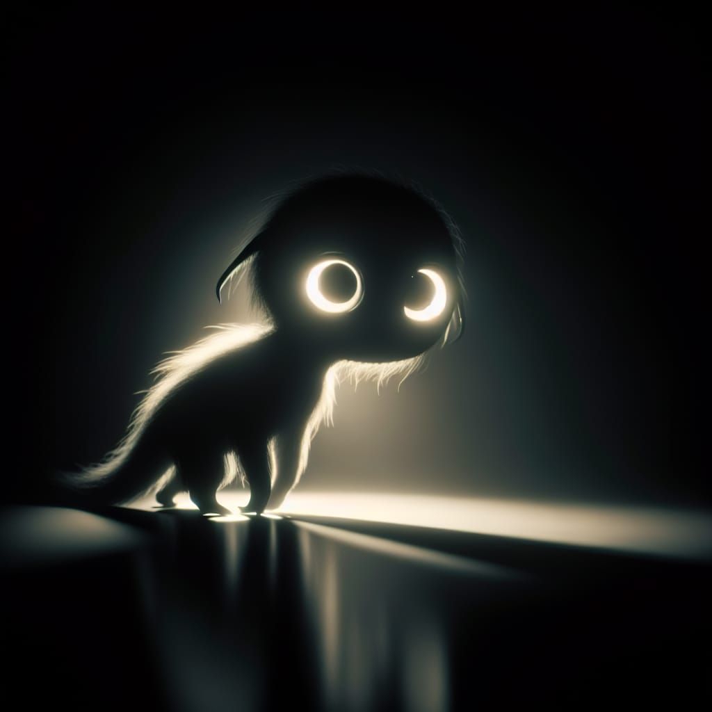 Lonely Monster with Captivating Eyes in the Dark