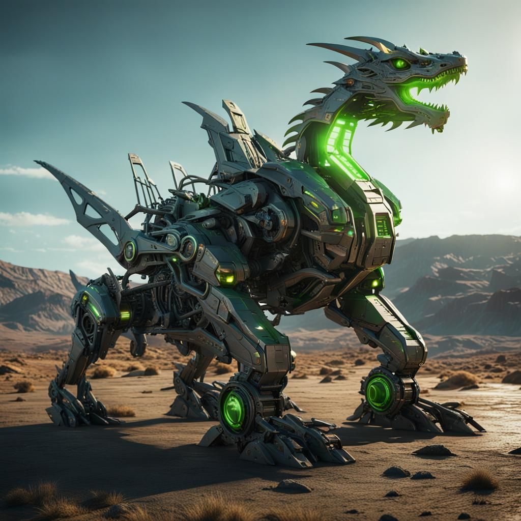 Futuristic Mech Dragon in Sci-Fi Landscape