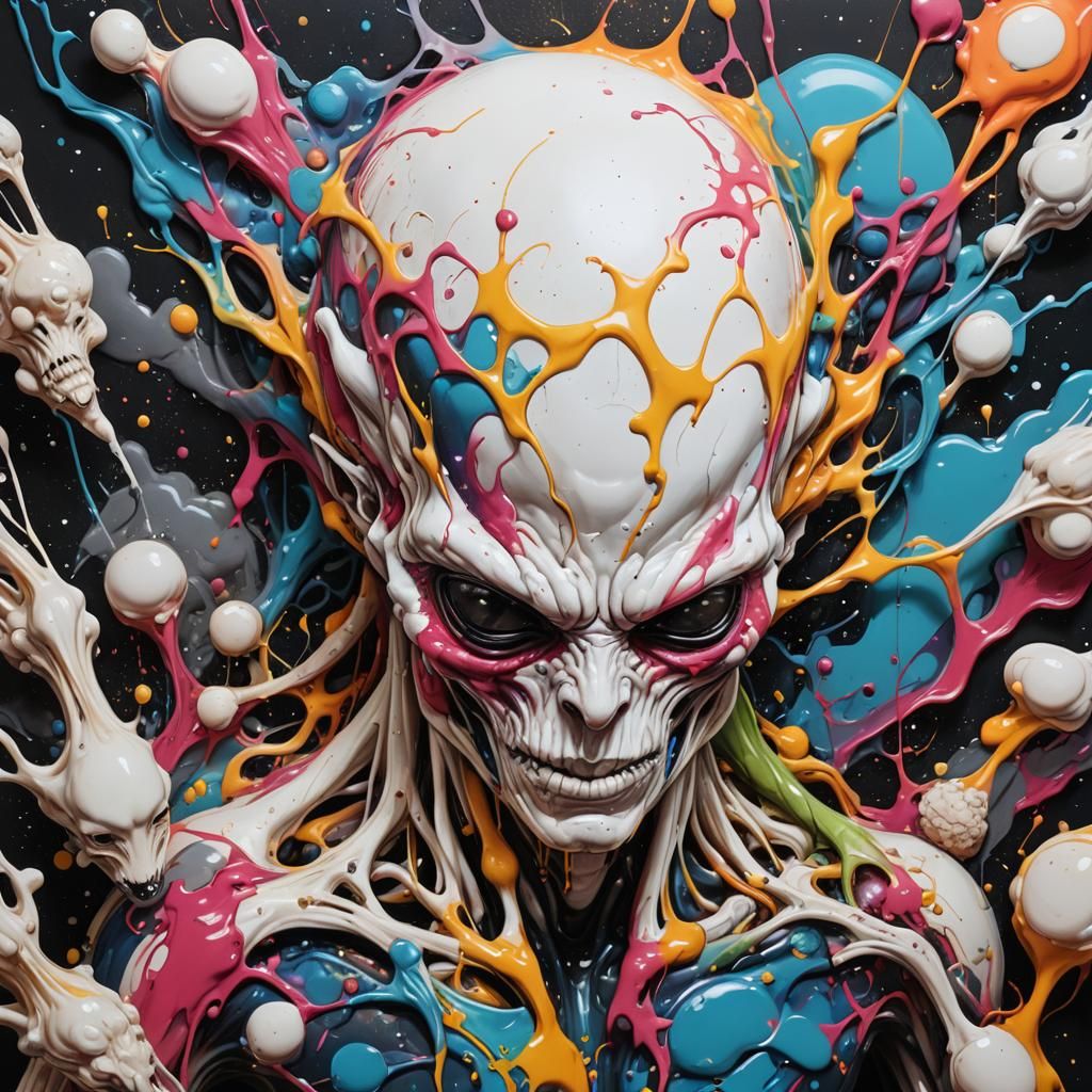 Albino Alien Specimen in Graffiti Art Style