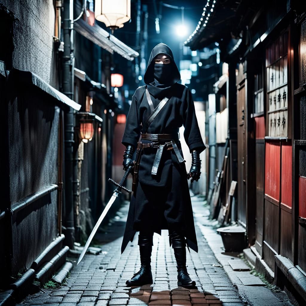 Female Ninja in Alley circa 1970