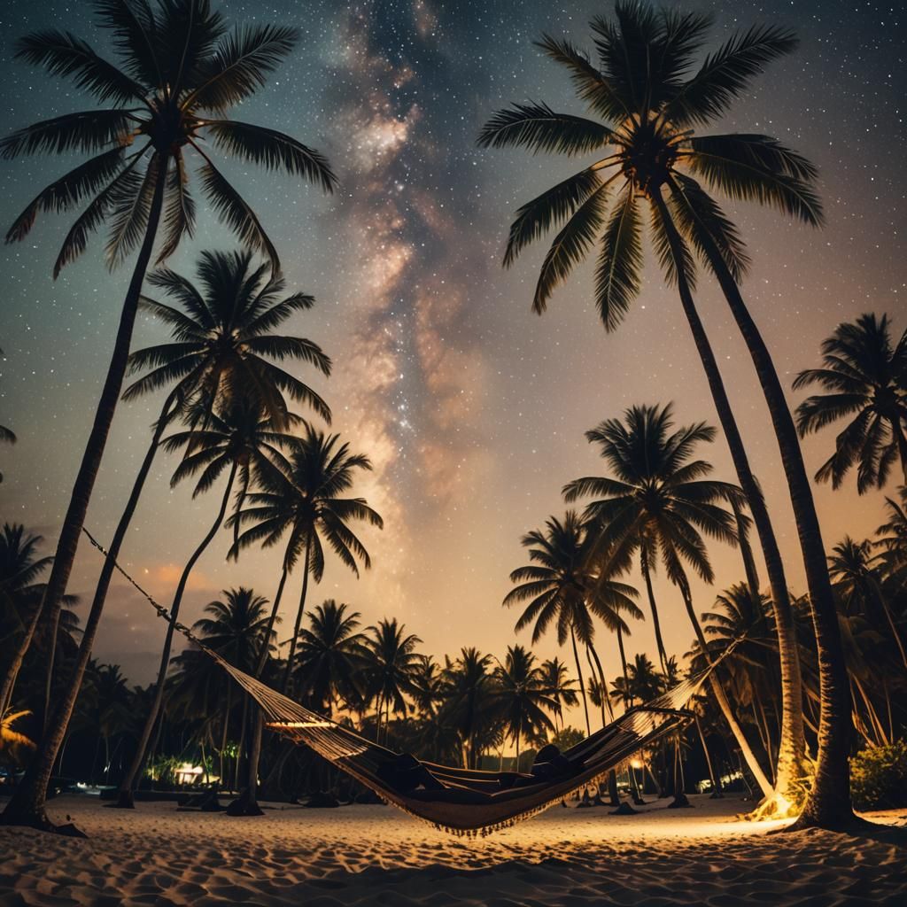 Night Beach with Star Shower, Cinematic Style