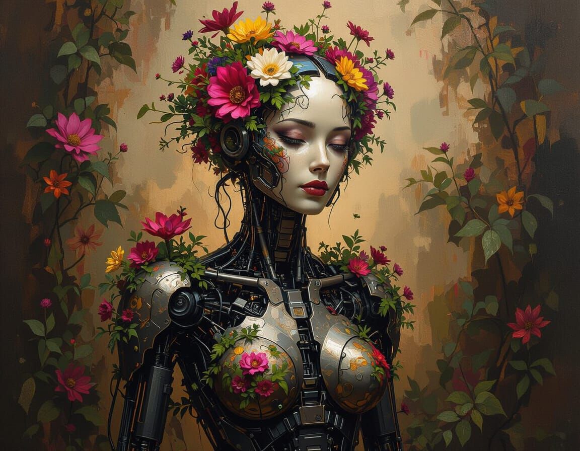 Automaton Woman Overgrown with Alien Flora in Egon Schiele S...