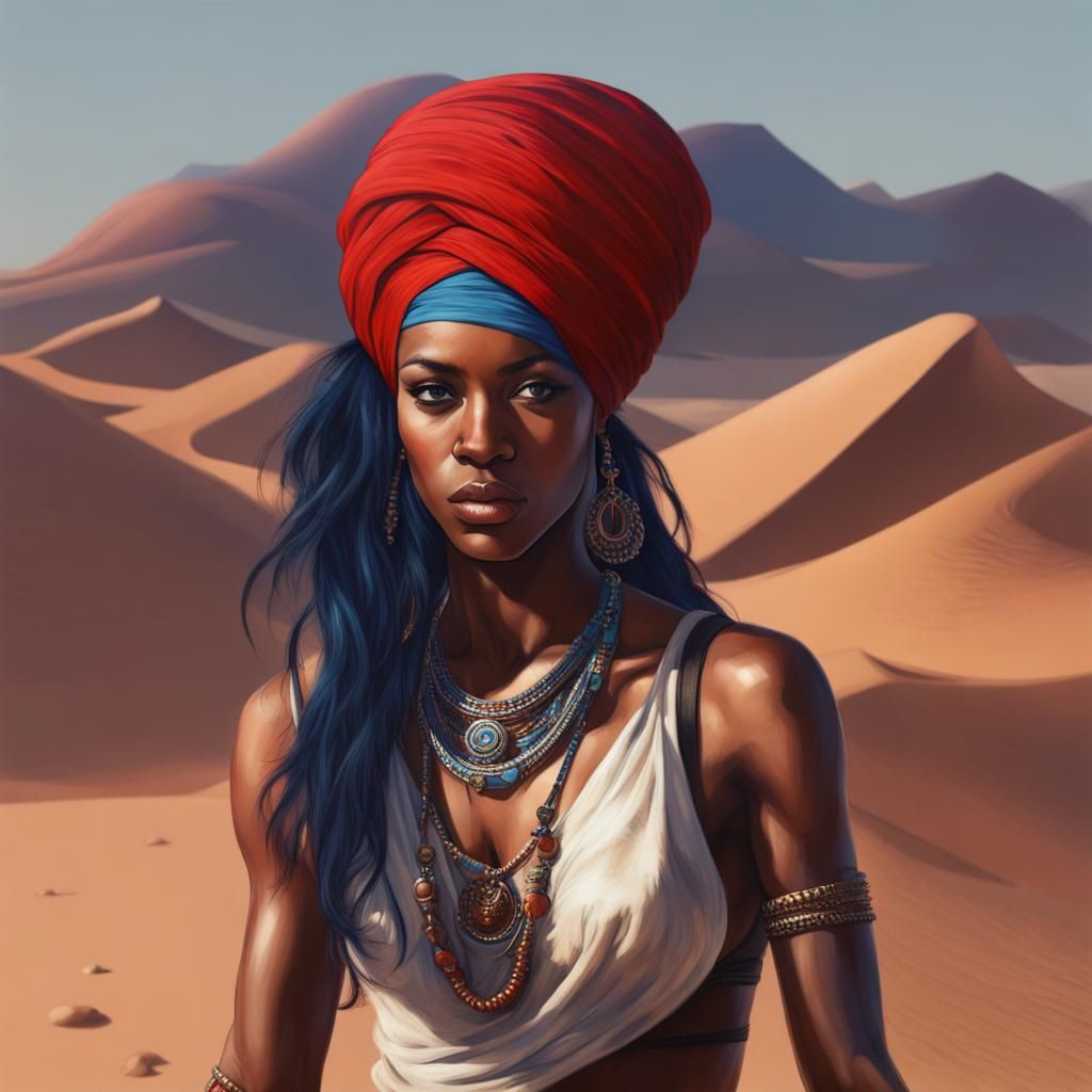 Handsome African American Female Djinn in the Desert