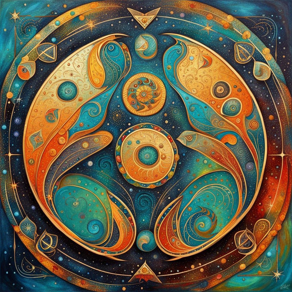 Abstract Pisces Zodiac Sign in Complementary Colors