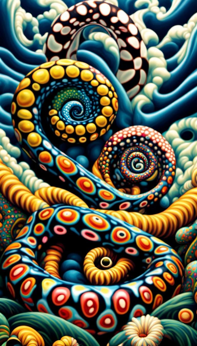 Rainbow Fractal Faces in Op Art Style