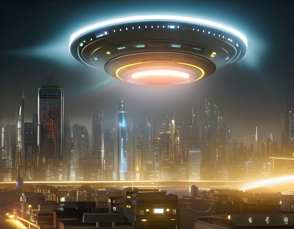 UFO Over Metropolitan City at Night
