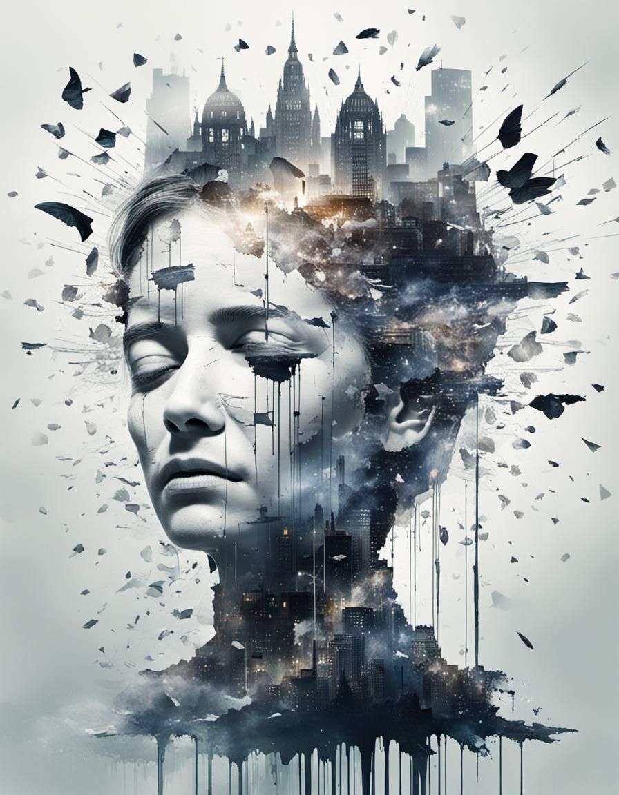 Beyond the mind with double exposure showing falling apart -...