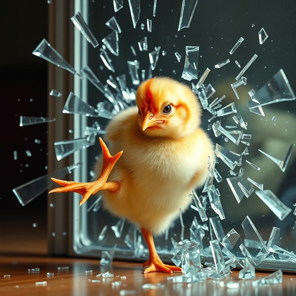 Angry Chick Kicks a Glass Door