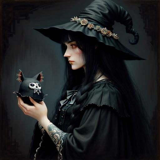 Gothic Girl and Voodoo Doll in Rich Colors