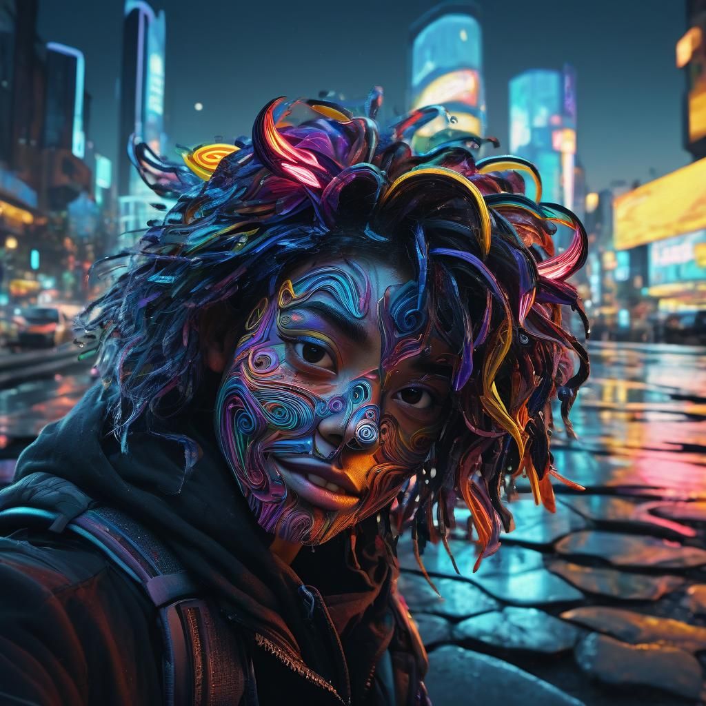 Cyberpunk Selfie with Quilling Art in Acrylic Style