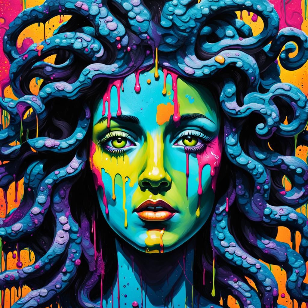 Medusa Portrait in Pop Art Graffiti Style