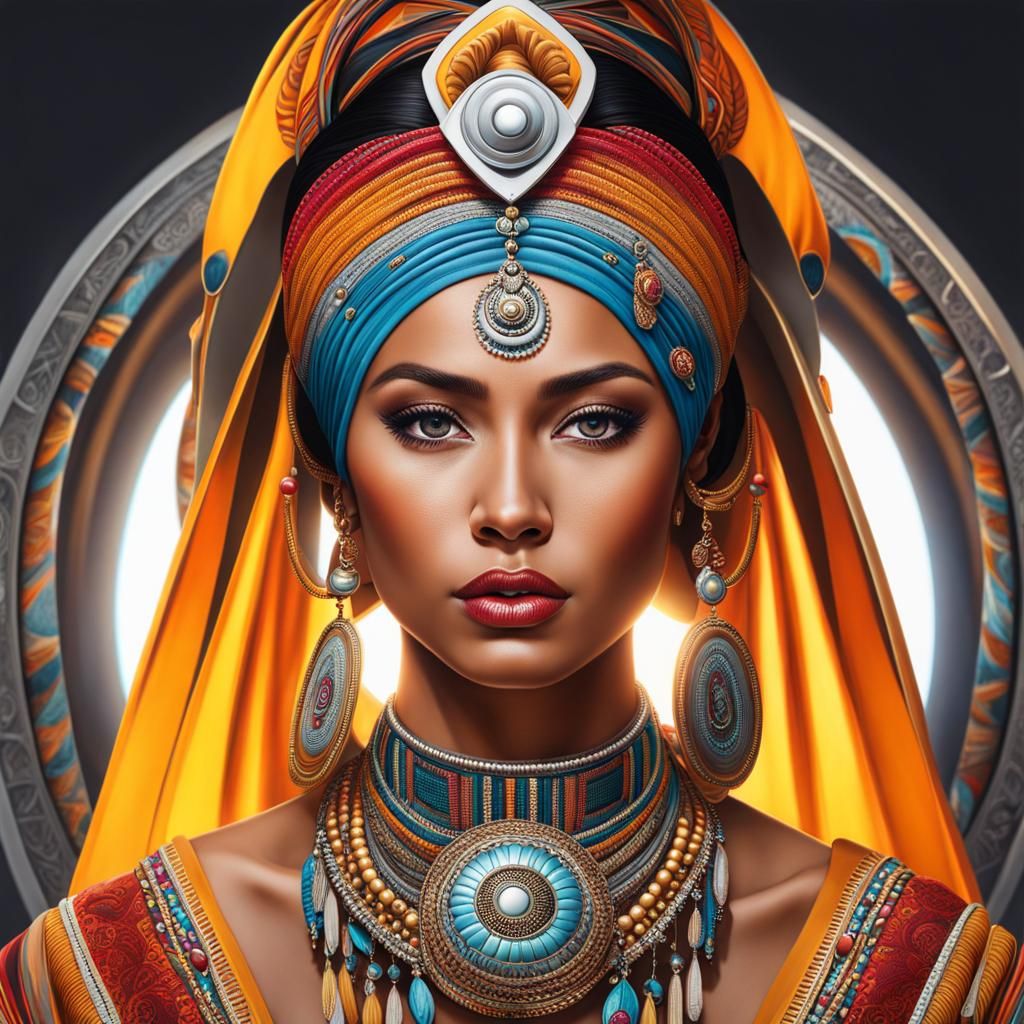 Hyperrealistic Portrait of Indigenous Woman with Futuristic ...