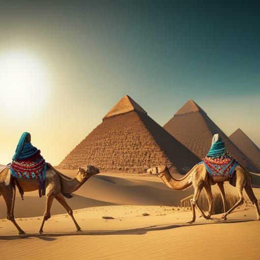 Camels Walking Past Egypt's Pyramids