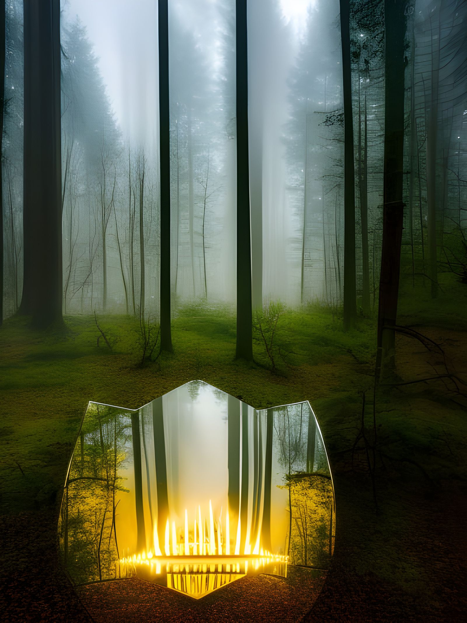 Enchantress with Magic Mirror in Dark Forest