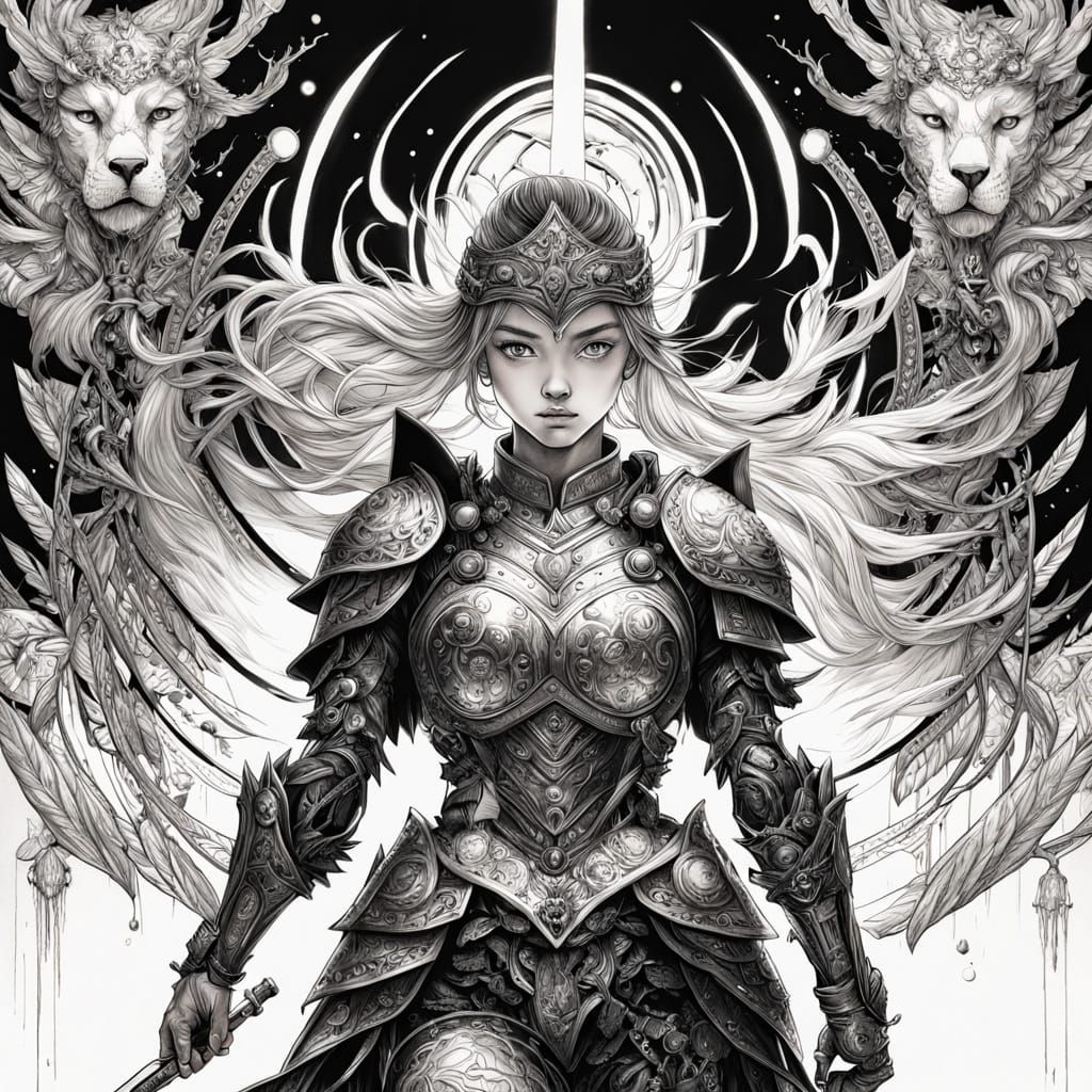 Female Warrior in Manga Style on Battlefield