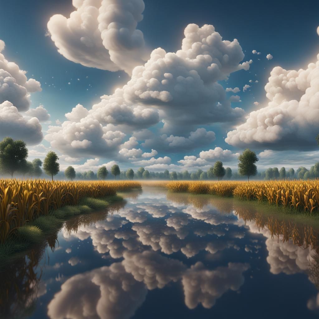 Landscape with Lake, Cornfield and Rain: Matte Painting