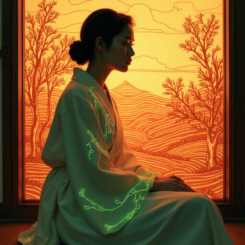 Neon Embroidery Highlights Contemplative Portrait